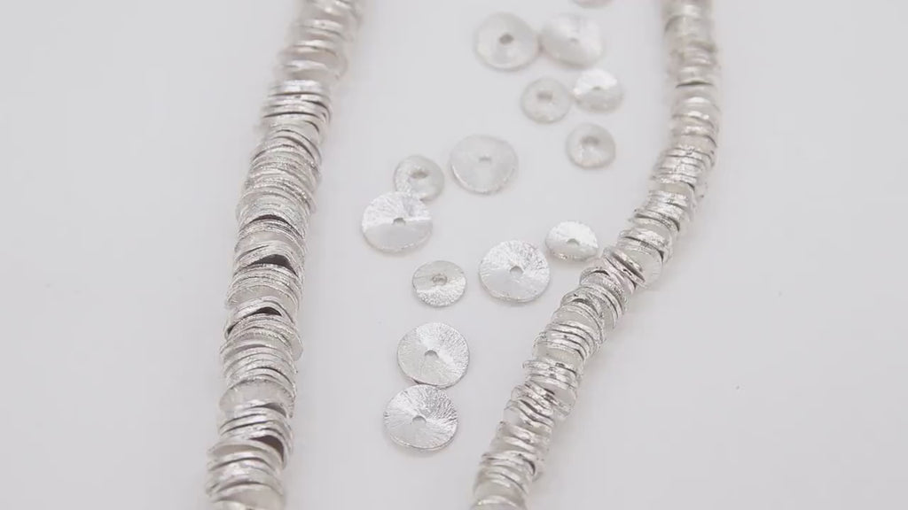 Brushed Silver Wavy Spacer Beads, Round Potato Chip Metal Discs, 20 pcs Rondelle Findings