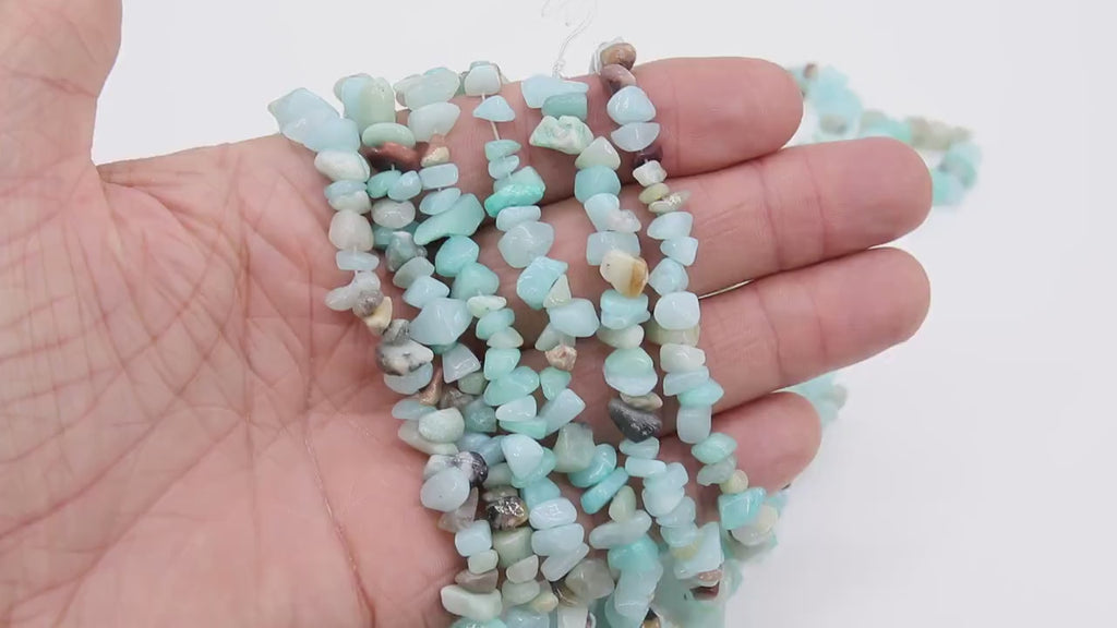 Natural Amazonite Beads, Shiny Aqua Blue Chips and Nugget White Beads BS #149, sizes 5-8 mm