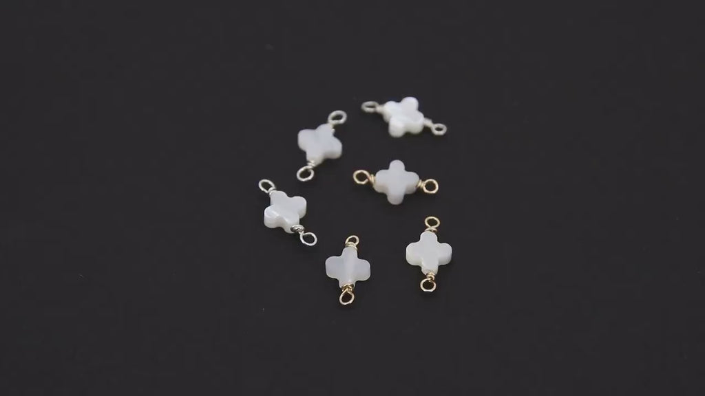 14 K Gold Filled Clover Connector, 925 Sterling Silver Handmade Wire Wrapped Mother of Pearl Quatrefoil, Clover Links