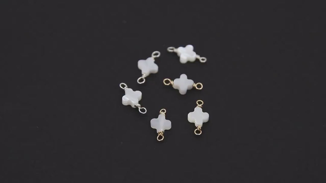 14 K Gold Filled Clover Connector, 925 Sterling Silver Handmade Wire Wrapped Mother of Pearl Quatrefoil, Clover Links