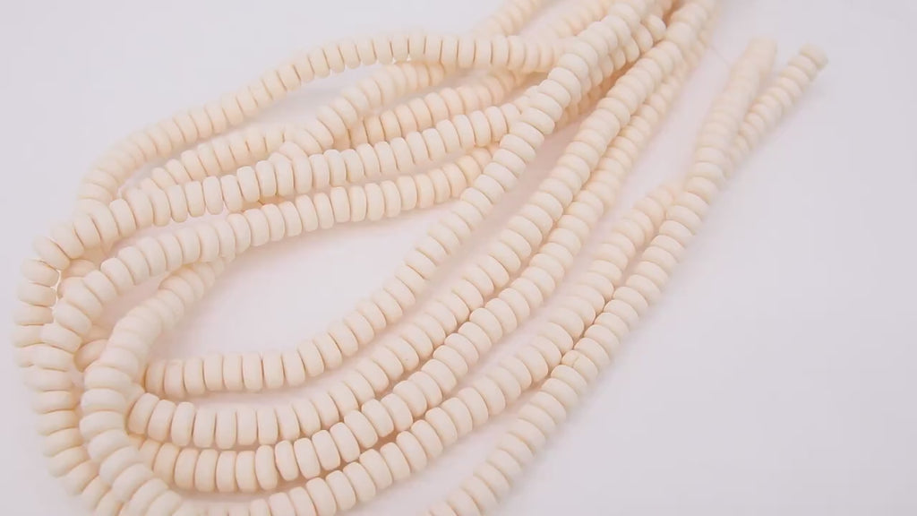 6 mm Cream Clay Rondelle Beads, Cream Beige Heishi Flat Beads in Polymer Clay Disc CB #208, 3 mm Thick Stone Beads