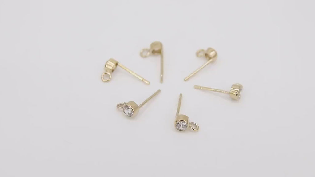 14 K Gold Filled Cubic Zirconia Earrings, CZ Stud Earring Post #2259, Findings with Open Loops