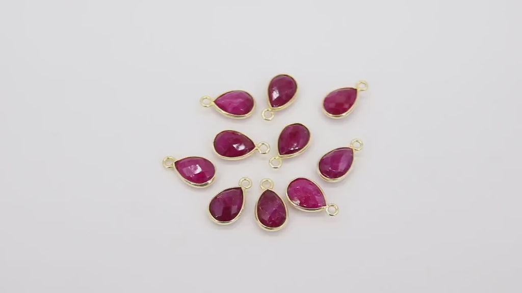 Ruby Teardrop Charms, Gold Plated Oval Blue Gemstones #2850, Sterling Silver Birthstone Pendants