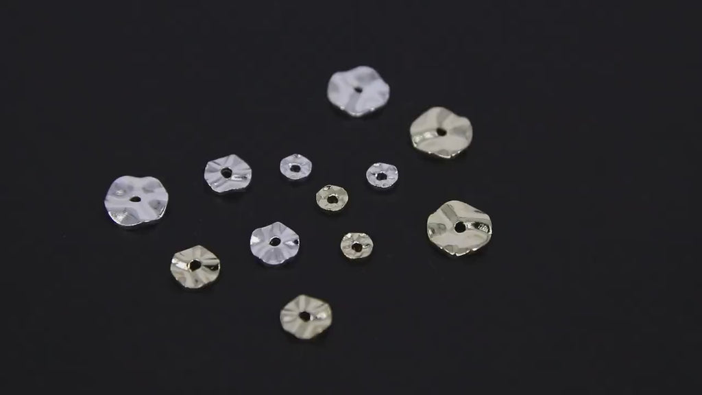 Gold Wavy Spacer Beads, Silver Round Potato Chip Metal Discs, 20 pcs Rondelle Findings