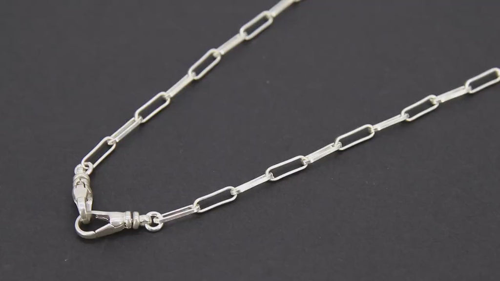 925 Sterling Silver Double Fob Necklace, Fob Swivel Charm Chain #939, Silver Drawn Paperclip Chain