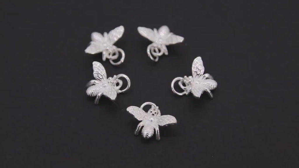 925 Sterling Silver Bee Charms, 11mm Bumble Bee Charms, Small Silver Honey Bee