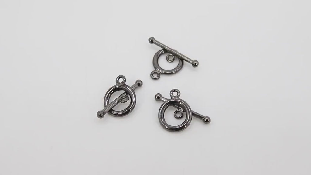 Gunmetal Black Plated Toggle Clasp Set, Ball End 12 x 16.25 Toggle Ring #2383, 23 mm Ball End T Bar Jewelry Findings