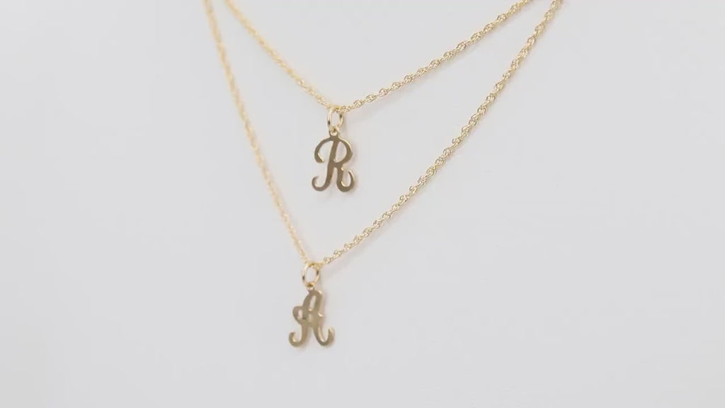 14 K Gold Initial Chain Necklace, Genuine 14 K Gold Filled Script Letters in Rope Chain Choker, Personalized Alphabet