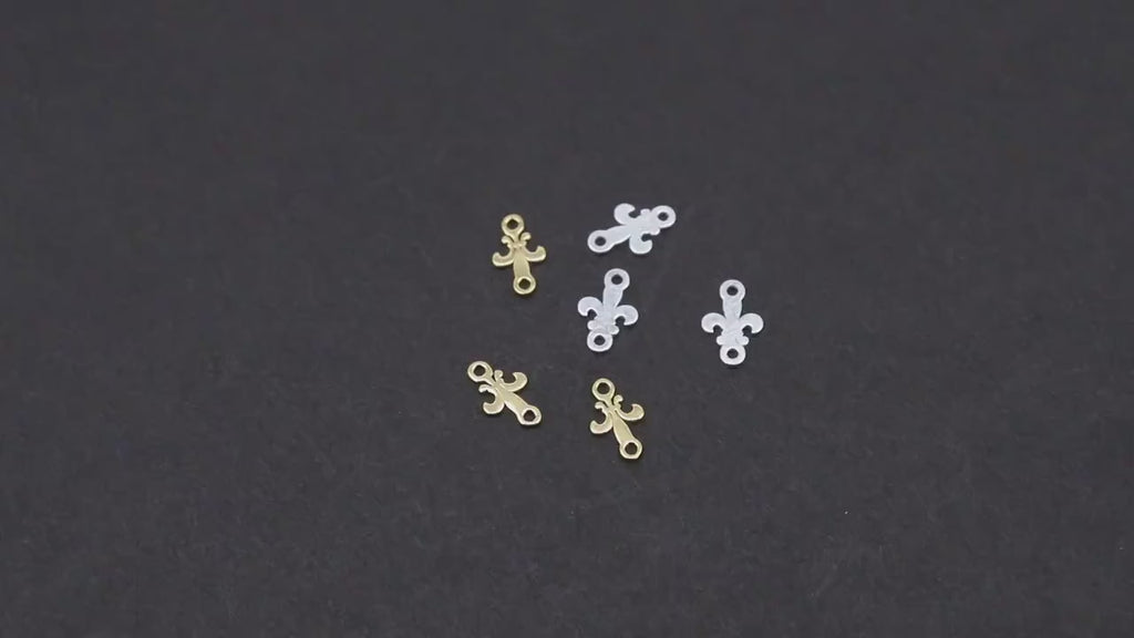 14 K Gold Filled Fleur De Leis Connectors, 925 Sterling Silver New Orleans Links # 3660, Small 4.7 x 7.5 mm Louisiana Mardi Gras Jewelry