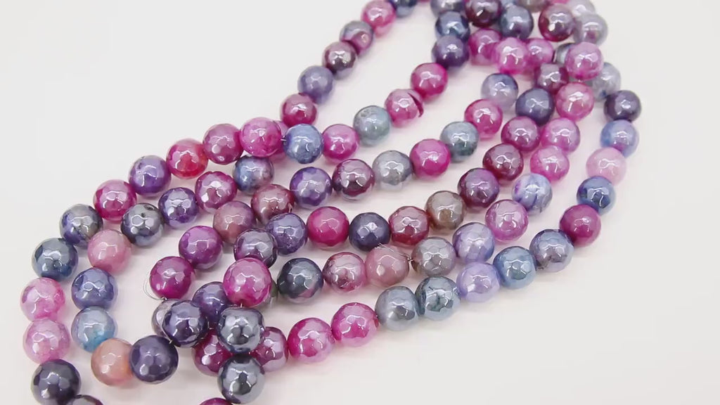 Electroplated Faceted Pink Lavender Agate Beads, Multi Colored Blue Purple Beads BS #241, sizes in 10 mm 14 inch FULL Strands