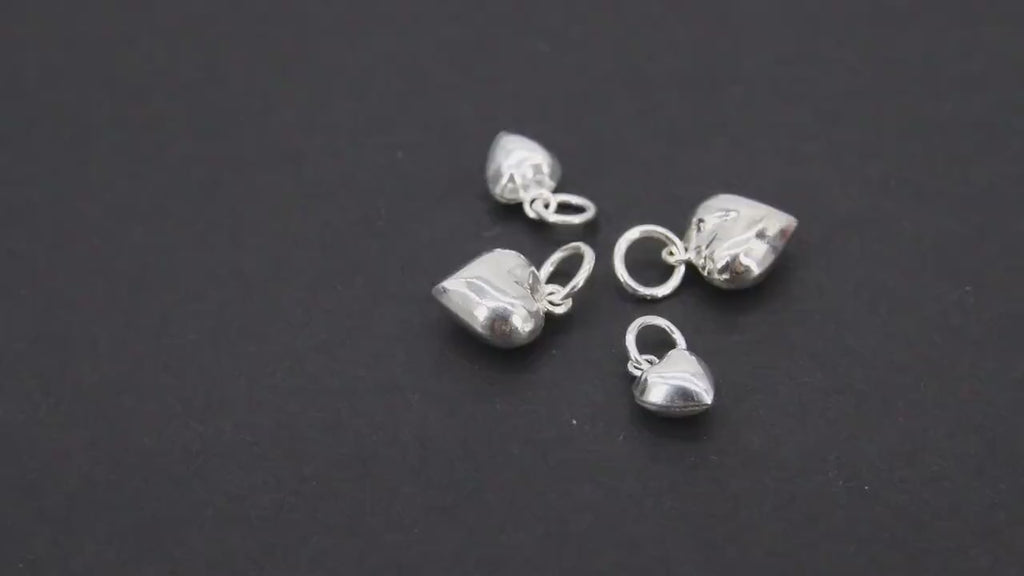 925 Sterling Silver Tiny Heart Charms, 6 mm or 10 mm Puff Heart Charms #55, Love Charm Bracelet