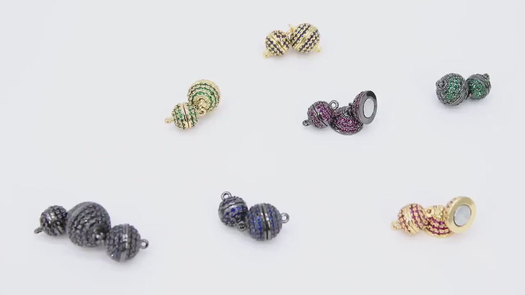Gold CZ Pave Round Ball Magnetic Clasps, Black Super Strong Cubic Zirconia Beads #766, Blue