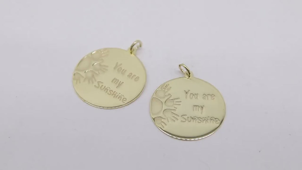 14 K Gold You Are My Sunshine Charm, Shiny Smooth Word Charm #208, 14 K Gold over 925 Sterling Silver Gifts