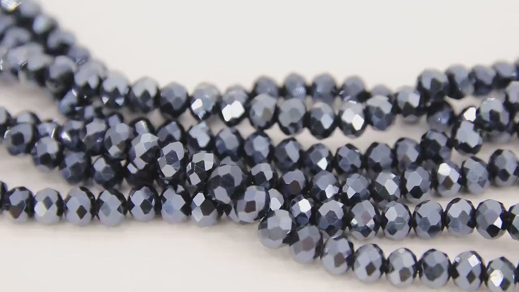 Black Electroplated AB Crystal Beads, 6 mm Crystal Faceted Rondelle Beads BS #289, 16.5 inch Jewelry Strands