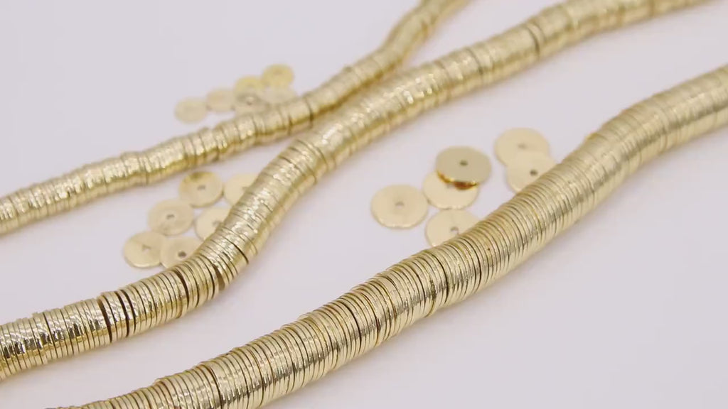 Gold Flat Spacer Beads, 20- 260 pcs Round Bright Flat Discs # 2097, Heishi Rondelle