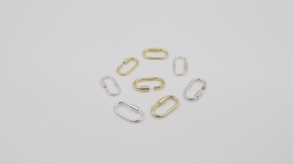 Gold or Silver Carabiner, 14 mm Small Gold Over 925 Sterling Silver Oval Long Clasps #3610, 16 mm Gold or Silver Screw Clasps