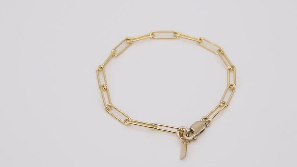 14 K Gold Filled Paperclip Chain Bracelet, Rectangle Chain Link Bracelet, Stamped 14/20