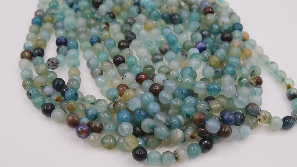 Sky Blue Multi Color Agate Beads, 8 mm Faceted Brown and Baby Blue Blended Beads BS #211, sizes in 8 mm 15 inch FULL Strands