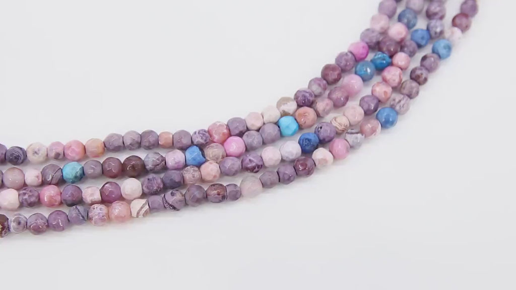 Blue and Pink Agate Beads, Faceted Mixed Lavender and White Fire Agate Beads BS #127, Jewelry Beads sizes 4 mm 14 inch Strands