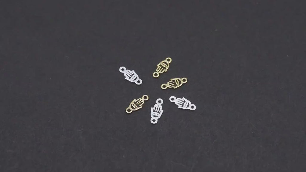 14 K Gold Filled Hamsa Connectors, 925 Sterling Silver Evil Eye Links # 3661, 3.6 x 8.3 mm Tiny Palm Hand Shaped Hand Fatima