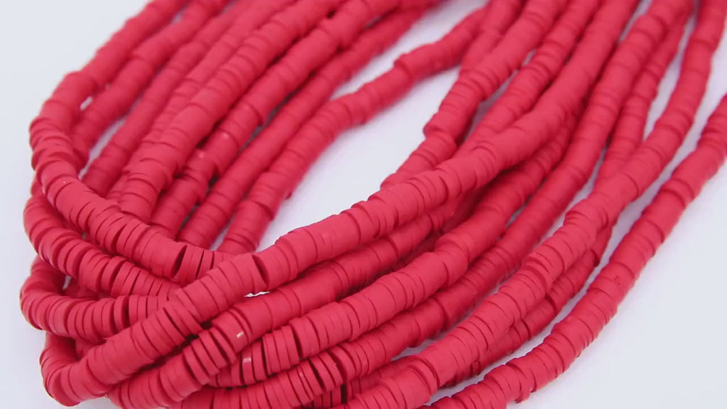2 Strands 6 mm Clay Flat Beads, Red Heishi beads in Polymer Clay Disc CB #210, Bright Red Rondelle Multi Color