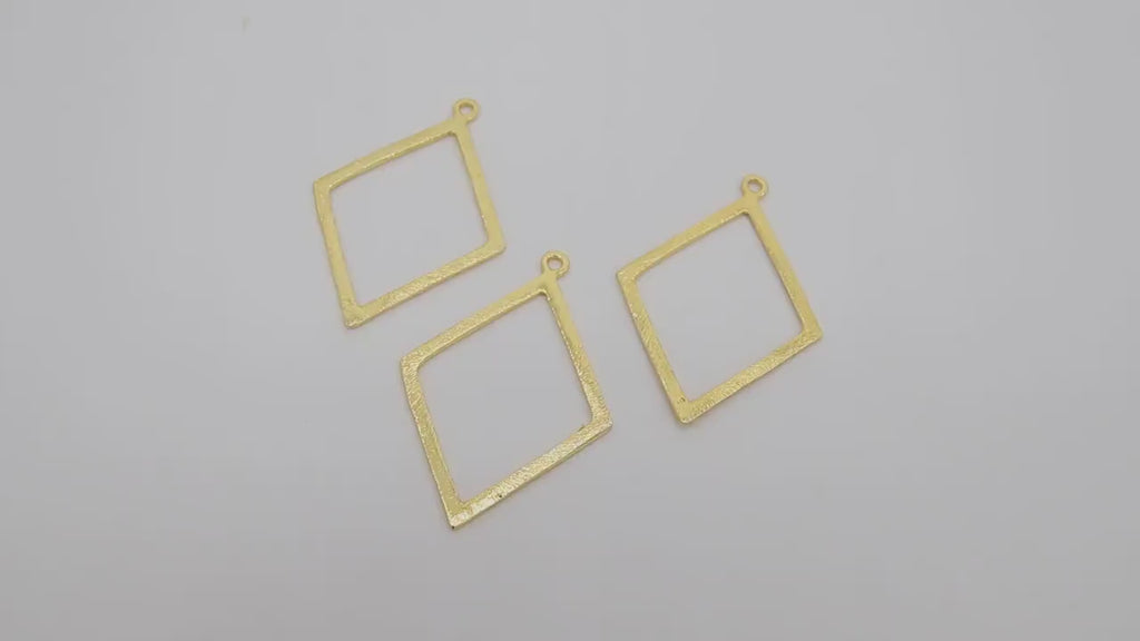 Diamond Shape Charms, Large Brushed Gold Diamond Pendants #668, Necklace and Earrings Charm 38 x 56 mm