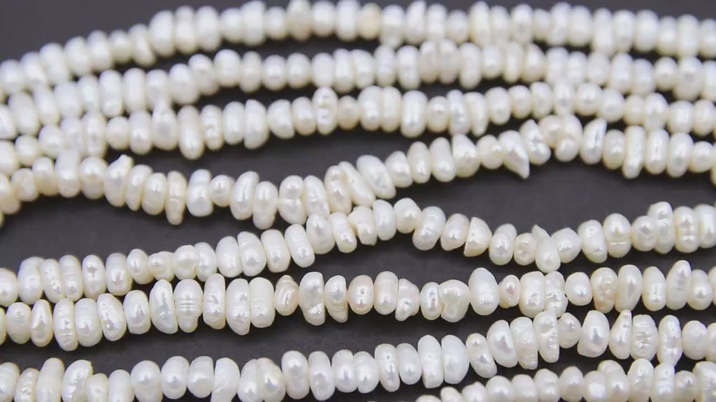 Genuine White Pearl Rondelle Bead Strands, 4 x 2.5 mm White Freshwater Pearl Beads BS #353, 5 mm Freshwater Pearl