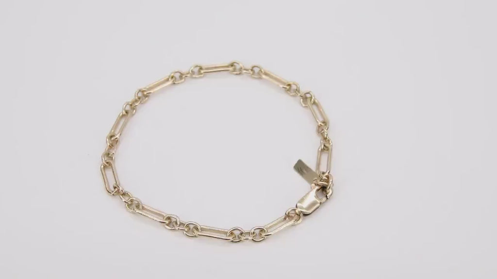 14 K Gold Filled Paperclip Chain Bracelet, Long Short Rolo Chain Link Bracelet, Stamped 14/20