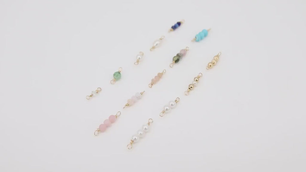 14 K Gold Wire Wrapped 3 Beads Connectors, 1 Beaded Gemstone Faceted Links # 3603, Permanent Jewelry