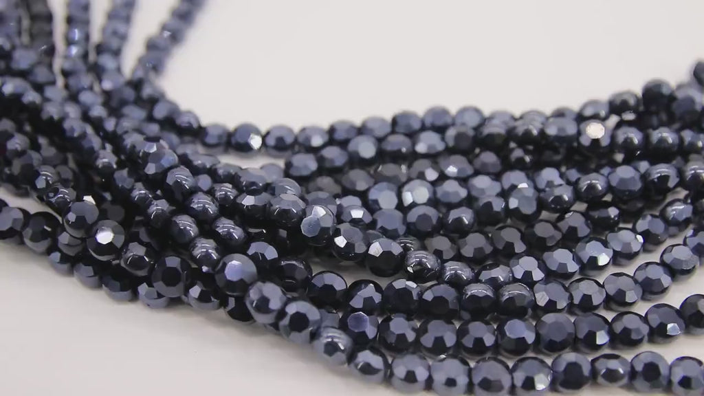 Black Crystal Beads, Smooth Electroplated Round Flat Black Beads BS #324, sizes 6 mm Rondelles