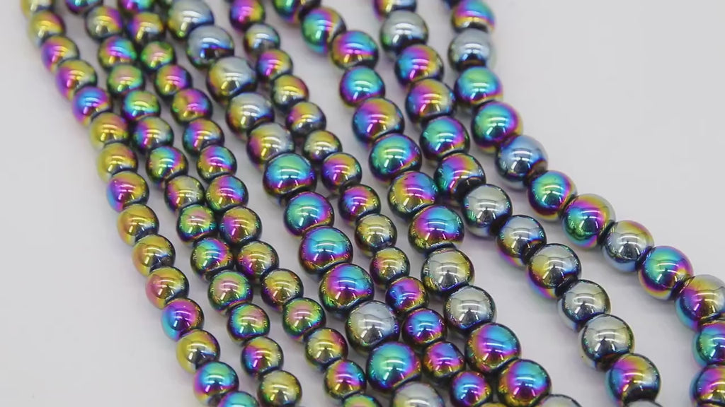 Titanium Multi Color Beads, Shimmery Smooth Glass Electroplate Beads BS #88, sizes 6 mm 8 mm 14 inch Strands