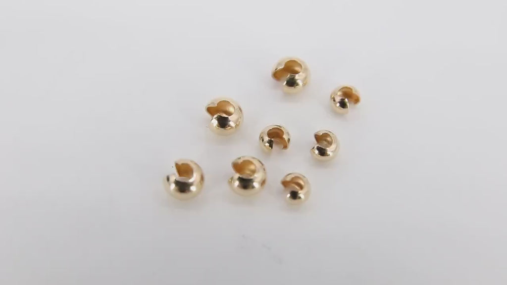 14 K Gold Crimp Cover, Gold 3.0mm or 4.0 mm Half Open Bead AG#2209, Cover Bead Jewelry Findings