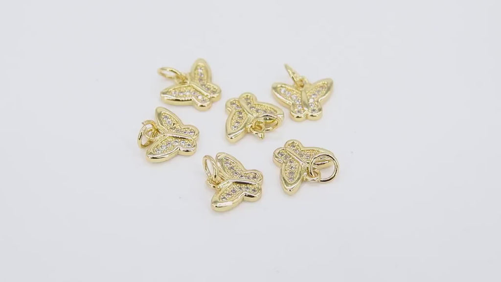 Gold CZ Butterfly Charms, Tiny Cubic Zirconia Small Butterflies, AG 2783