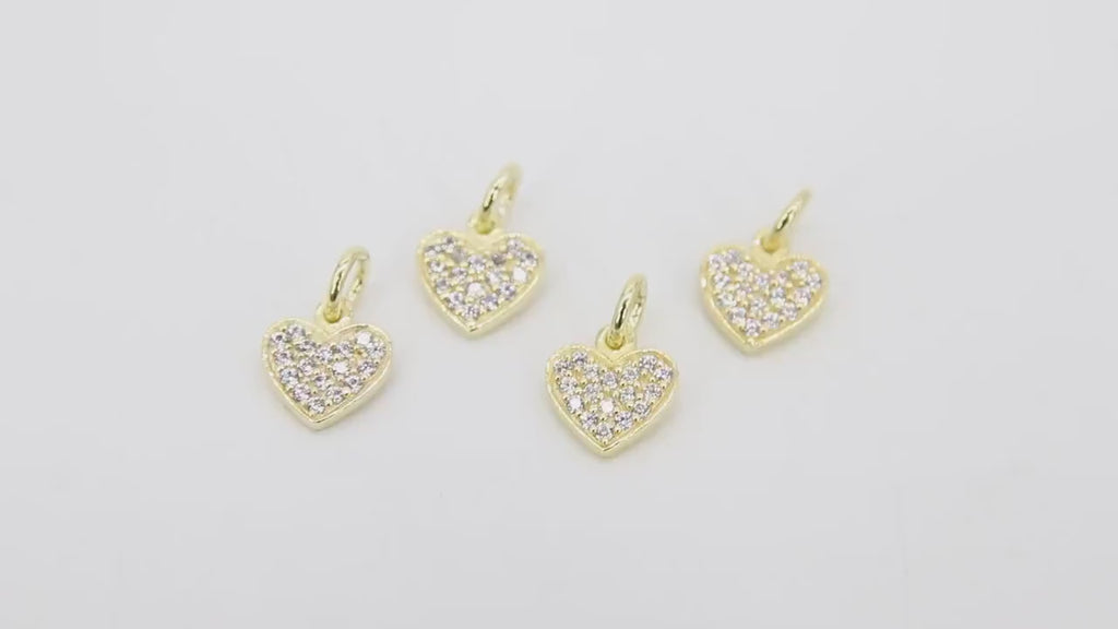 Gold CZ Heart Charms, Genuine Gold over 925 Silver Heart Charms, AG 165