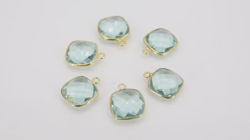 Blue Topaz Square Charms, 12 mm Gold Gemstone Charms #2993, Sterling Silver