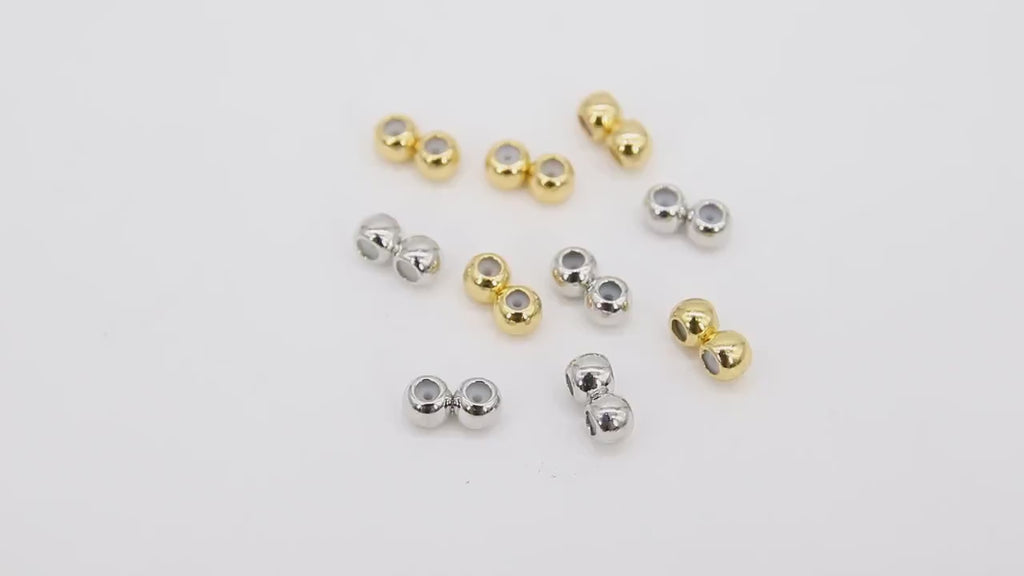 Gold Slider Beads, 4 Pc Silver Soldered Silicon Stopper Beads #717, Two Hole Bolo Bead