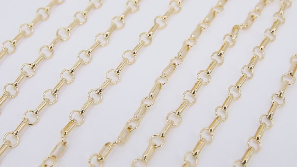 14 K Gold Filled Bar Chains, 8 mm Unfinished Large Bar and Rolo Chain CH #768, Long Short