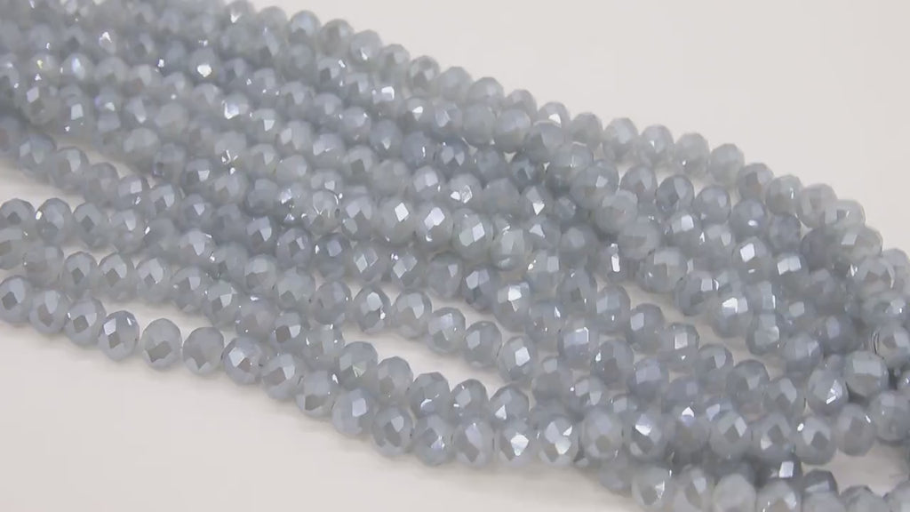 Gray Blue Crystal Beads, 2 Strands Faceted Gray AB Crystal Rondelle Jewelry Beads BS #147, sizes 8 x 6 mm 17.3 inch Strands