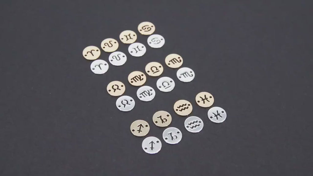 14 K Gold Filled Horoscope Connectors, 6 mm 925 Sterling Silver Zodiac Birthday Sign # 3505, Round Astrological Symbol