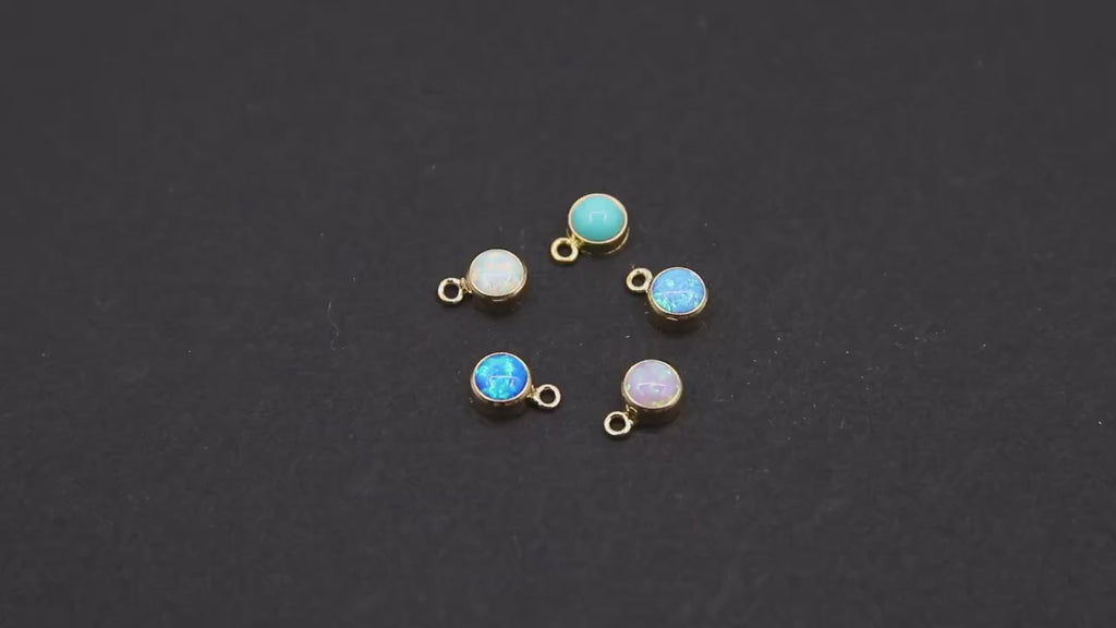 14 K Gold Filled Opal Solitaire Charms, Top Quality CZ 4 mm White Bezel Dangle # 3605, Permanent Jewelry