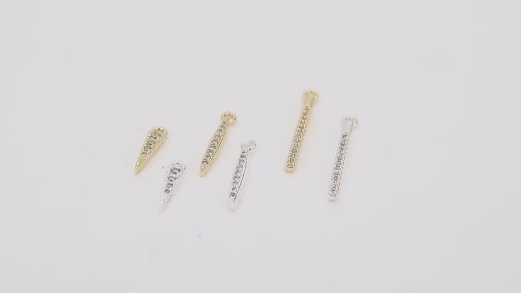 CZ Silver Spike Mini Charms, Gold Bar Spikes AG #3369, Tiny Bar Charms 3 Styles
