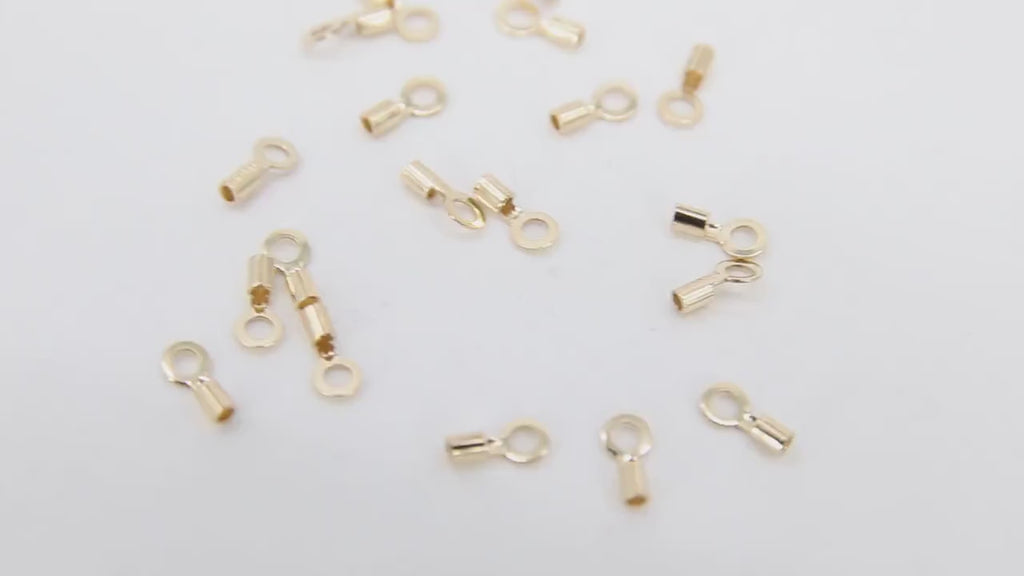 14 K Gold Filled Crimp End Caps, Gold Dainty Chain Necklace Crimps #2805, 3 mm Ring and 1.0 mm ID Tube Hole