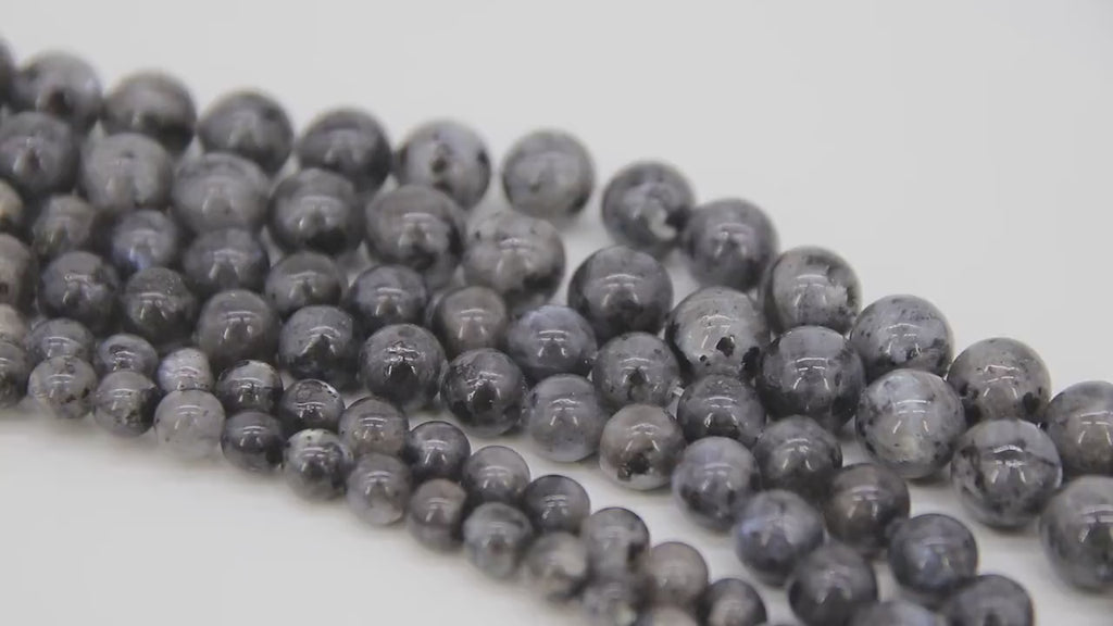 Natural Labradorite Beads, Smooth Shiny Round Black Gray Beads BS #34, size 6mm