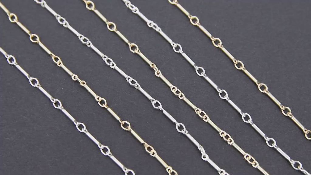 14 K Gold Filled Bar Jewelry Chains, 925 Sterling Silver Bars and Rolo CH #822, Unfinished Long and Short Chain