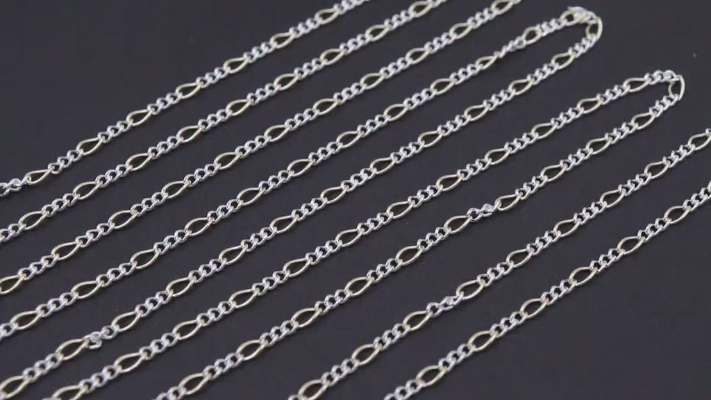 14 K Gold Filled Mixed Metal Figaro Chain, 6.2 mm 925 Sterling Silver Two Tone Paperclip By The Foot CH# 890, 2.8 Long Short Rolo Links# 845