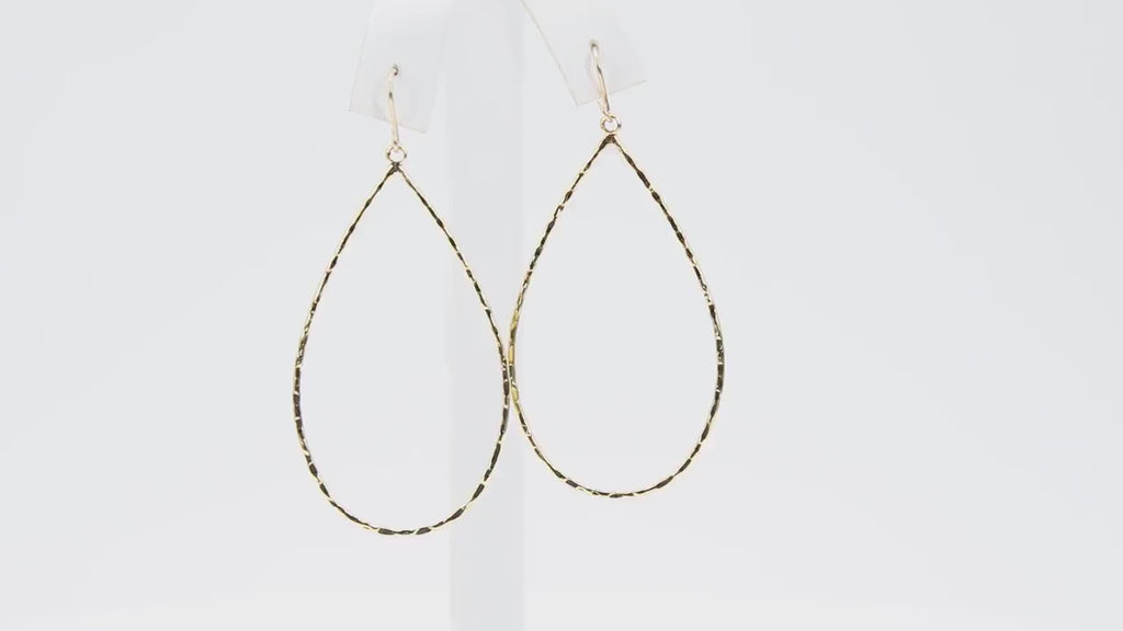 Textured Gold Teardrop Hoop Ear Rings, 30 x 52 mm Glittery Gold Charms AG #811, Oval Hoops High Quality Light Weight Wire Hoops Finding