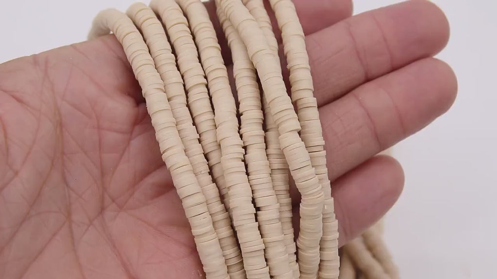 6 mm Clay Flat Beads, Beige Heishi beads in Polymer Clay Disc CB #138, Tan Rondelle Multi Color