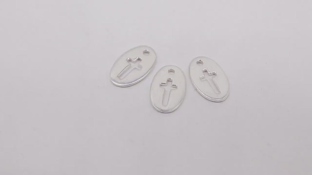 925 Sterling Silver Cross Charms, 13 mm Silver Oval Cross Disc # 733,  Cross Jewelry