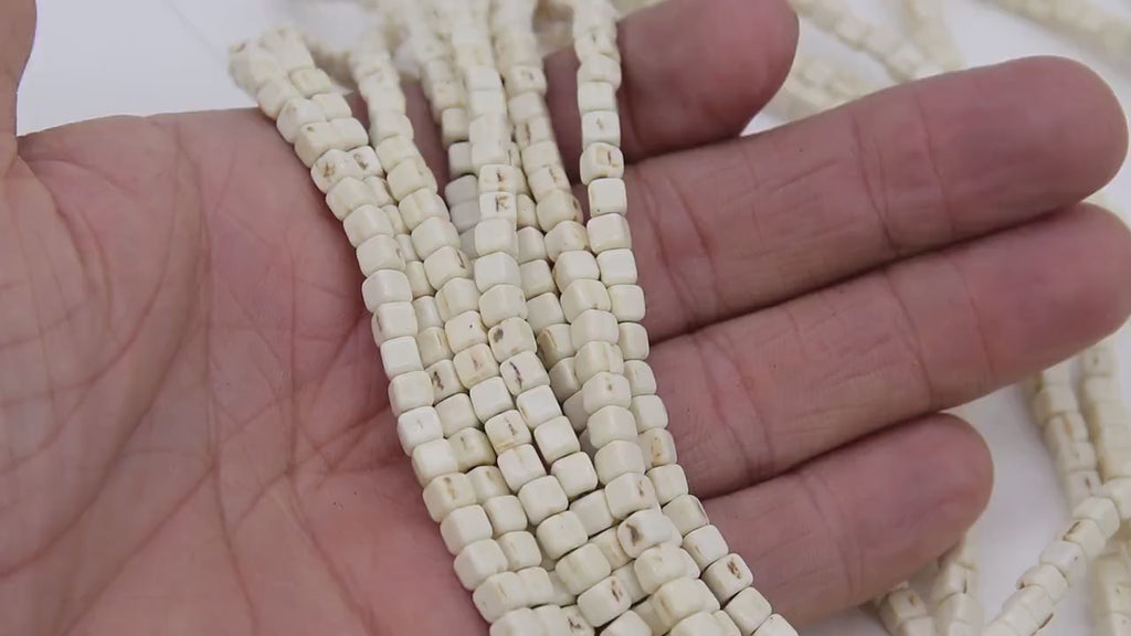 White Turquoise Cube Beads, Smooth Square White Beige Turquoise Beads BS #166, sizes in 4 x 4 mm 15.7 inch Strands