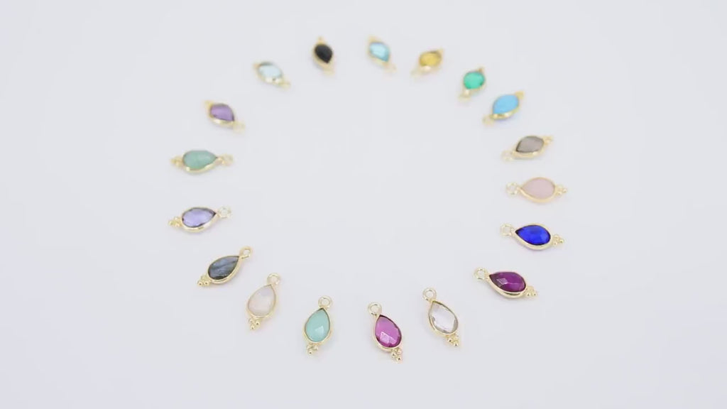 Gold Teardrop Gemstone Charm, Faceted Birthstone Drop Charms With 3 Bead Edge #3560, 7 x 16 mm Gold Plated 925 Sterling Silver